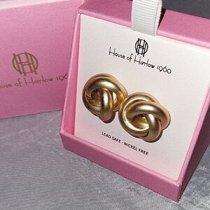 House of Harlow 1960 Brushed Gold Knot Earrings Bnib TL M Rt LS
